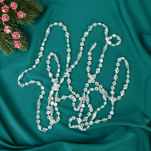 Цена за 2 шт. Бусы на ёлку Лёд, ромб, длина 2.7 м, d=9 мм, прозрачные перламутровые