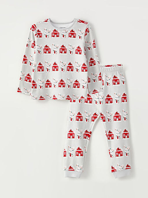 Bisiklet Yaka Uzun Kollu Bask?l? K?z Bebek Pijama Tak?m?