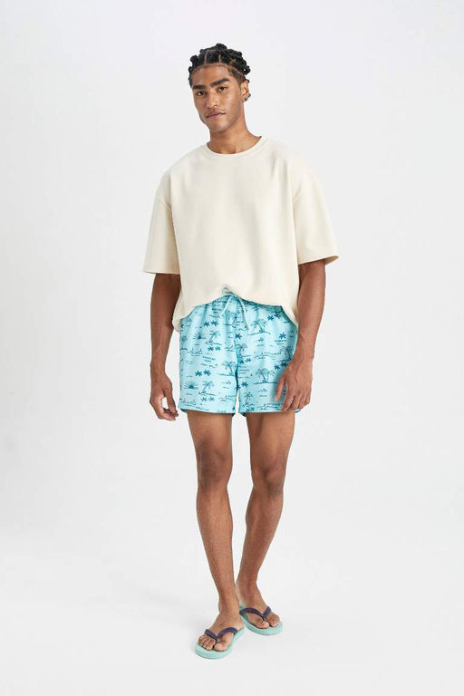 Короткие шорты для плавания на сетчатой подкладке с рисунком - Defacto фото 2