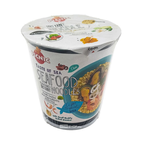 Лапша б/п со вкусом морепродуктов Picnic (стакан), Таиланд, 60 г