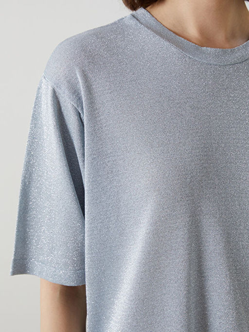 Bisiklet Yaka Parlak G?r?n?ml? Oversize Kad?n Triko Kazak