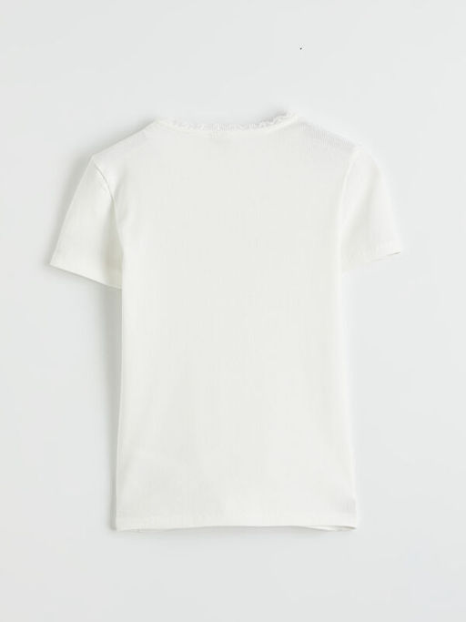 Bisiklet Yaka Bask?l? K?z ?ocuk Ti??rt