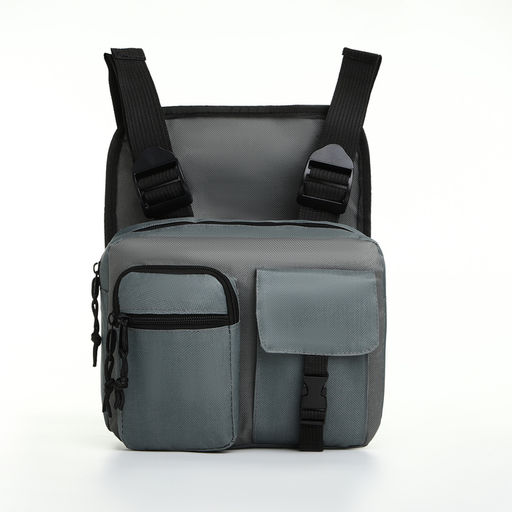 Сумка нагрудная на молнии, 2 наружных кармана, 21×3.5×16 см, серая