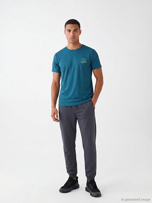 Slim Fit Bask?l? Erkek Spor Ti??rt - Waikiki фото 2
