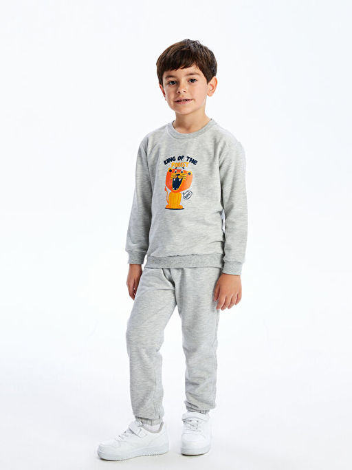 Bask?l? Erkek Bebek Sweatshirt ve E?ofman Alt 2li Tak?m - Waikiki фото 5