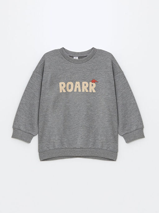 Bisiklet Yaka Bask?l? Erkek Bebek Sweatshirt