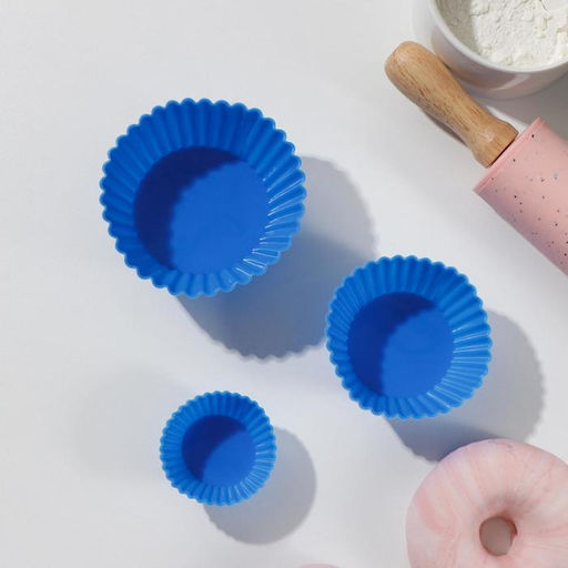 Набор форм для выпечки Доляна Риб. Круг, силикон, 3 шт, 9?4 см, 7?3,5 см, 5?2,5 см, цвет голубой  фото 2