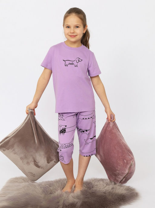 CRB wear/CSJG 50173-45 Пижама для девочки (футболка, бриджи),лаванда/Ex.Cherubino  фото 8