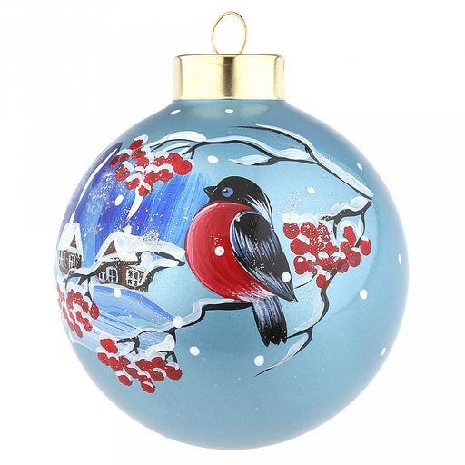 Елочная игрушка шар стеклянная д9,5см, голубой металлик, ручная художественная роспись, подарочная упаковка (Россия) - Домашняя мода фото 3