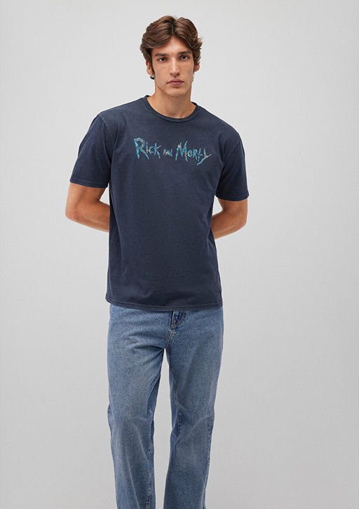 Rick and Morty Bask?l? Antrasit Tisort - Mavi фото 2