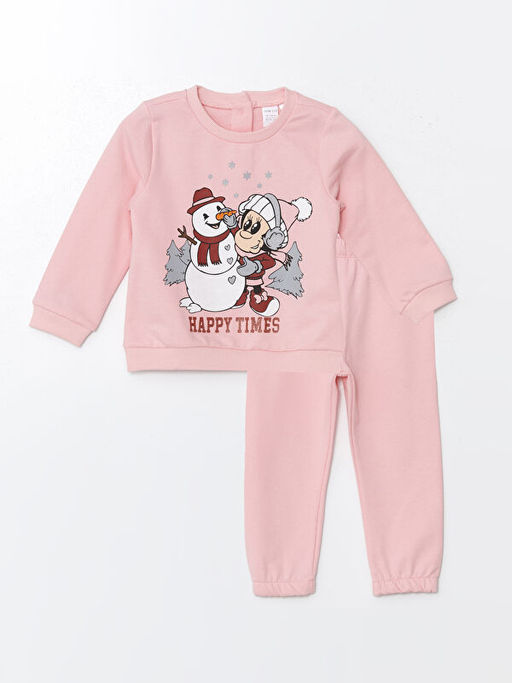 Bisiklet Yaka Uzun Kollu K?z Bebek Sweatshirt ve E?ofman Alt 2li Tak?m