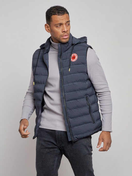 Жилетка мужская утепленная с капюшоном темно-синего цвета 886TS - YUNDA фото 8