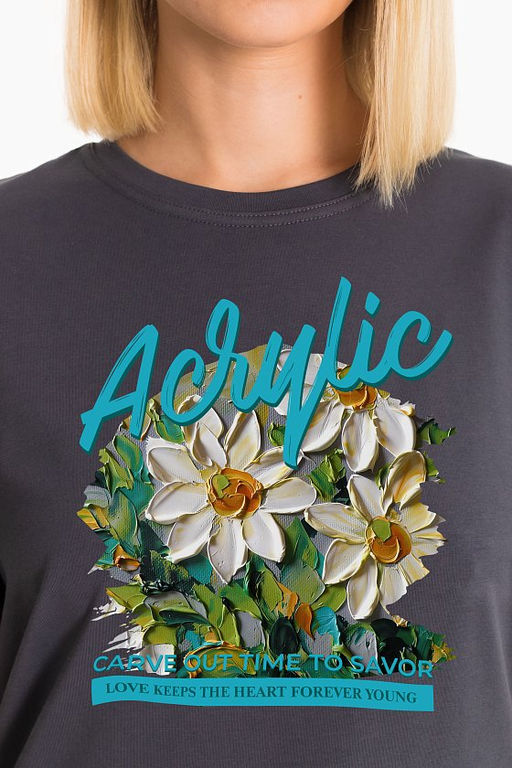 Футболка с принтом М326078Пс серый - Елена фото 2