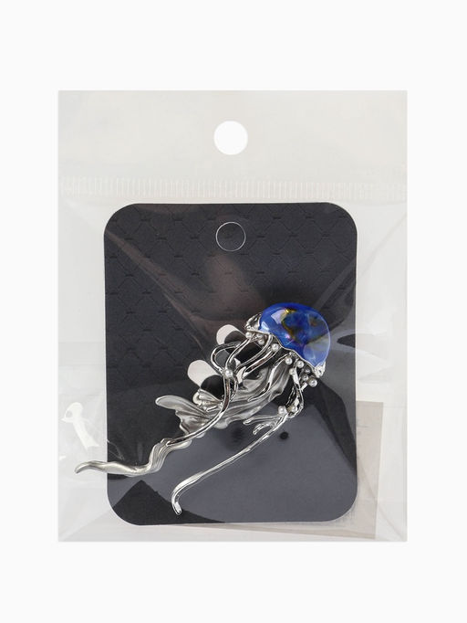 Брошь «Медуза» морская, цвет синий в серебре