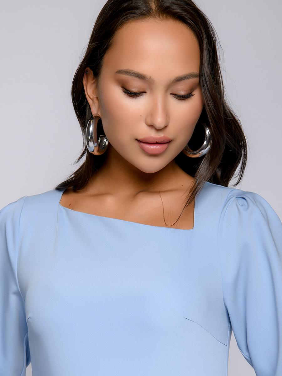 Платье розовое длины миди с асимметричным воротом и длинными рукавами - 1001dress фото 8