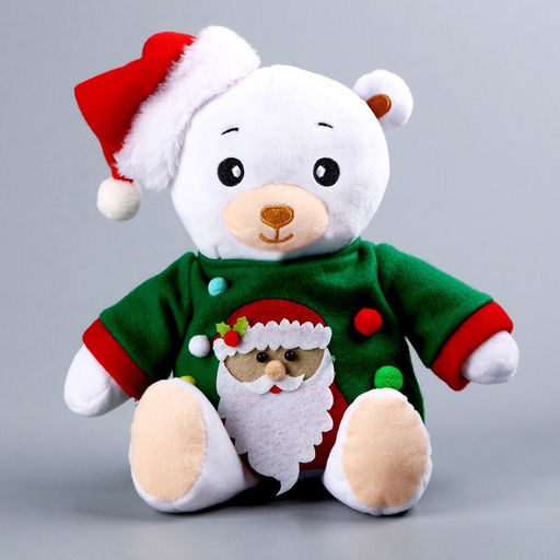 Мягкая игрушка Мишка Лаппи, новогодняя, в зелёной кофте на липучке, 22 см