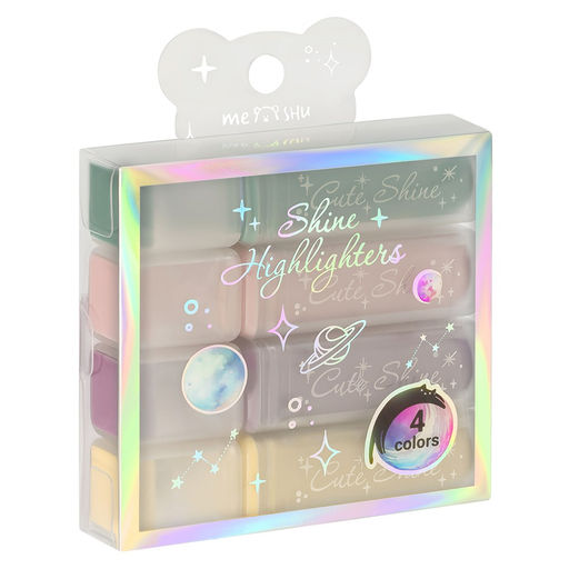 Набор текстмаркеров MESHU "Shiny" 4шт., 1-5мм., пастельные цвета, с блестками (MS_64285) в ПВХ боксе