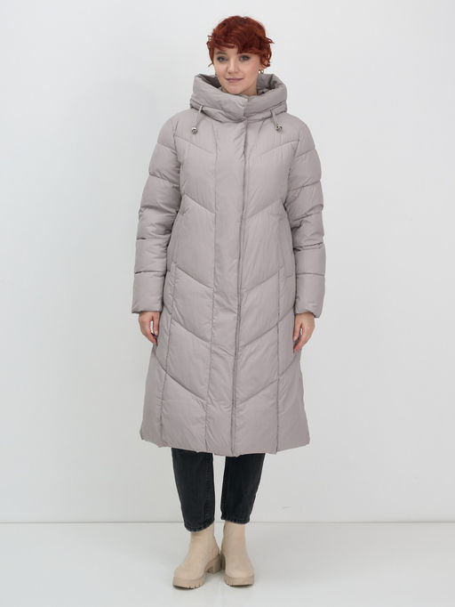 Пальто зимнее утепленное с капюшоном женское серого цвета 7628Sr - Mtforce фото 9