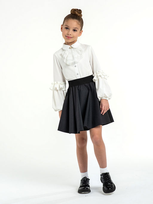 Молочная трикотажная школьная блузка для девочек Mooriposh, модель 06218  фото 7