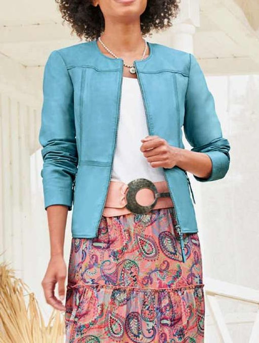 Куртка натуральная кожа, аквамарин - Linea tesini фото 2