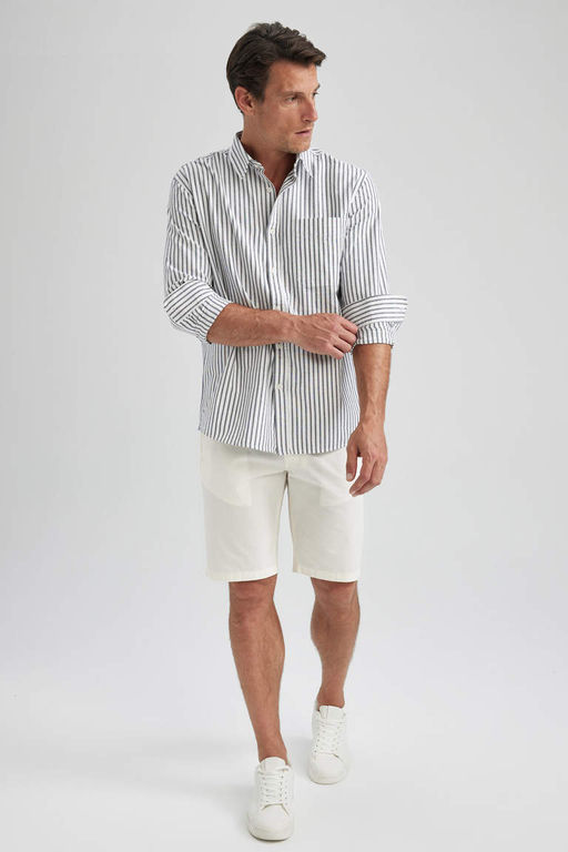 Оксфордская рубашка в полоску с длинным рукавом Relax Fit - Defacto фото 5