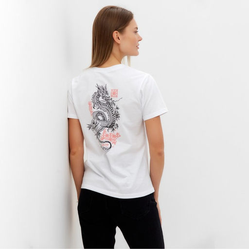 Футболка женская Tusi, белая, принт дракон, размер 44