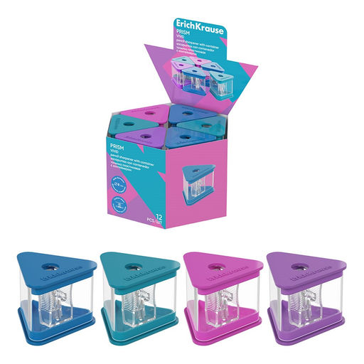 Точилка ErichKrause "Prism Vivid" (60029) 1 отверстие, с контейнером, цвет в ассорт.