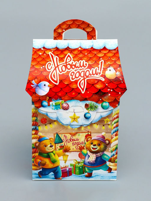 Цена за 3 шт. Подарочная новогодняя коробка Карамельный, домик, 12?12?19 см - Simaland фото 2