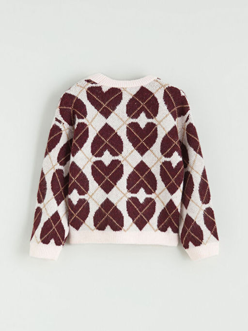 Kalp ve Baklava Desenli K?z ?ocuk Triko Kazak