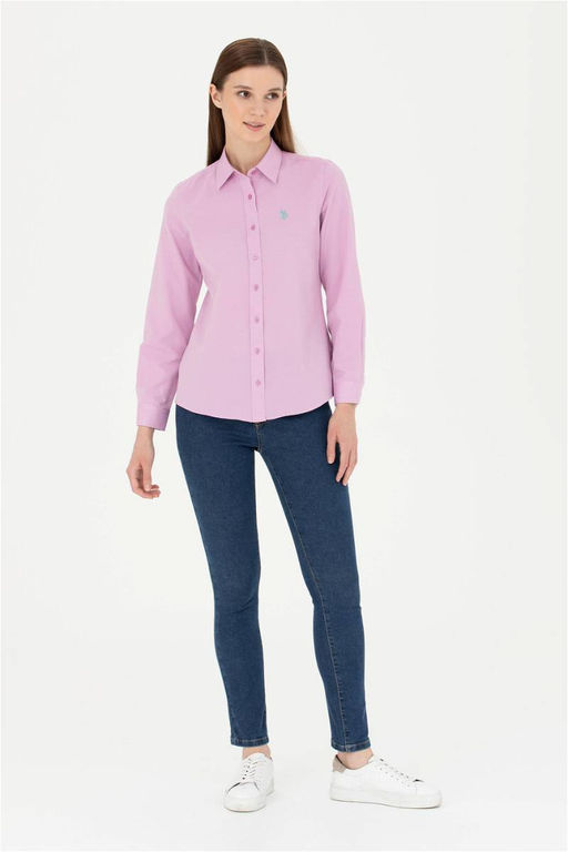 Женская фиолетовая базовая рубашка с длинным рукавом - U.s. polo assn фото 4
