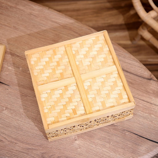 Шкатулка плетёная с крышкой, 25×25×12 см, бамбук