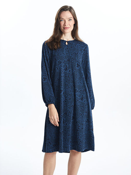 Bisiklet Yaka Desenli A Kesim Elbise