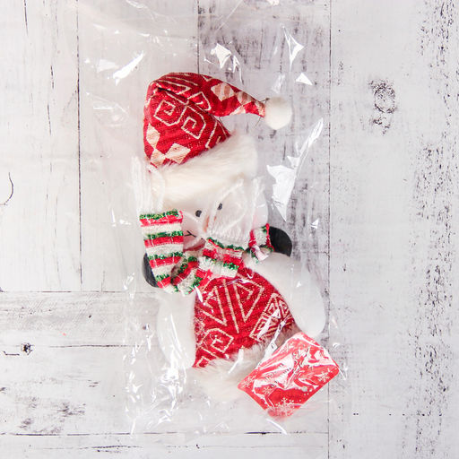 Игрушка мягкая Снеговик с узорами 8?30 см, бело-красный