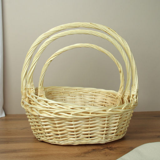 Корзина плетеная 3 штуки белые 37х30х12/32х24х10/26х20х9 см / S/3 22-23 /уп 28/овальная - Галеонтрейд фото 3