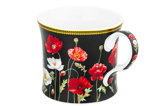 Кружка 250 мл 11,8*8,5*7,5 см "Маки на чёрном" NEW BONE CHINA