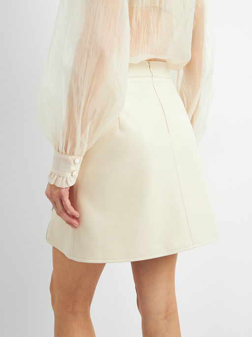 Юбка короткая из эко-кожи с молниями OD-1004-3 молочный