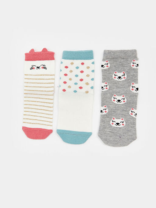 Bask?l? K?z Bebek Soket ?orap 3l?