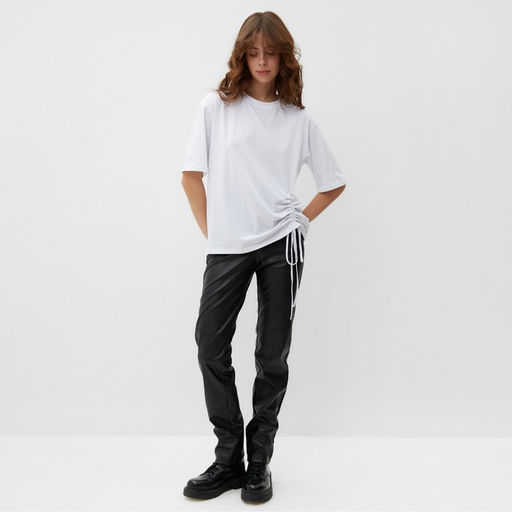 Футболка с кулиской женская MINAKU REGULAR FIT, белая, размер 52