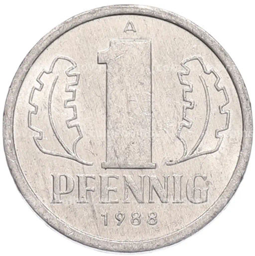 Монета 1 пфенниг 1988 года Восточная Германия (ГДР)