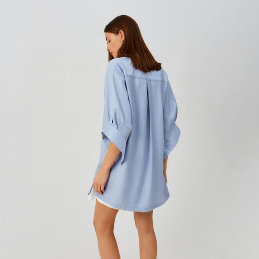 Блузка женская MINAKU: Casual collection с коротким рукавом, размер 46, голубая