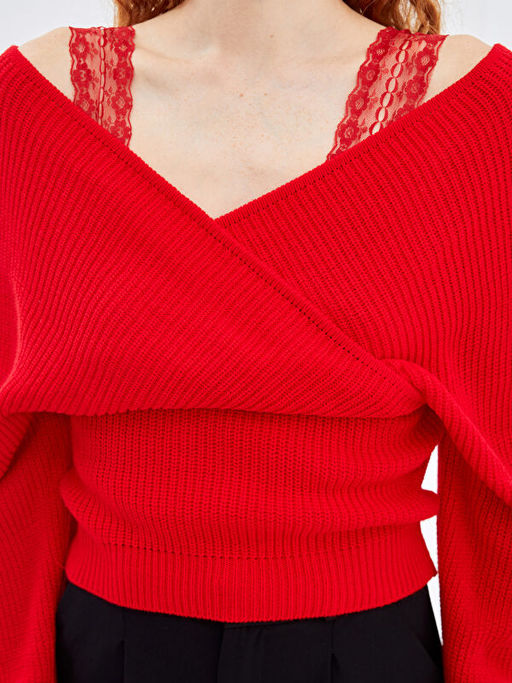 Kruvaze Yaka Kad?n Triko Kazak