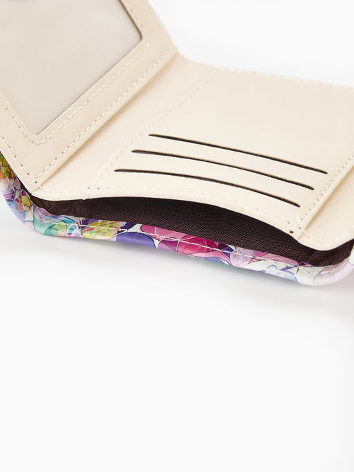 Кошелёк женский на кнопке, 10.5?2.5?8.5 см, с цветочным принтом, разноцветный