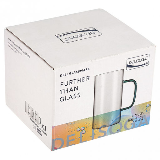 Делисога (Delisoga) Кружка стеклянная 410мл Байкал тонкостенное, боросиликатное стекло, цветная ручка, д6,9см h12,5см, д/горла 6,8см, д/основания 6,4см, набор 4 штуки, в подарочной коробке (Китай) - Домашняя мода фото 10
