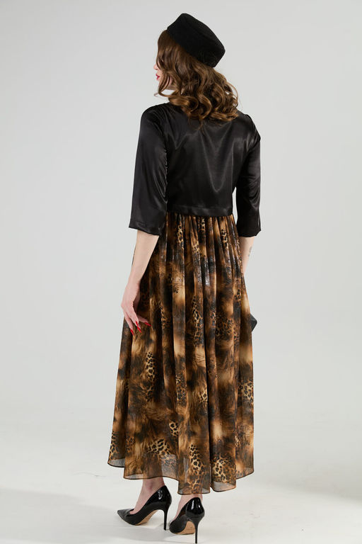 Платье NIKVA н514-4 чёрный и кофейный леопард  фото 5