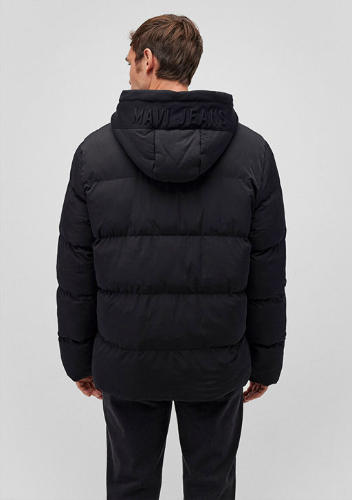 Kapusonlu Siyah Sisme Mont - Mavi фото 3