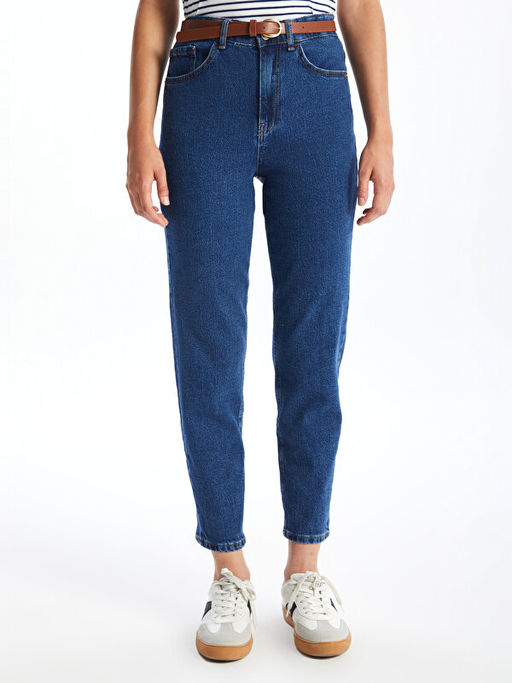 Beli Kemerli Mom Fit Kad?n Jean Pantolon