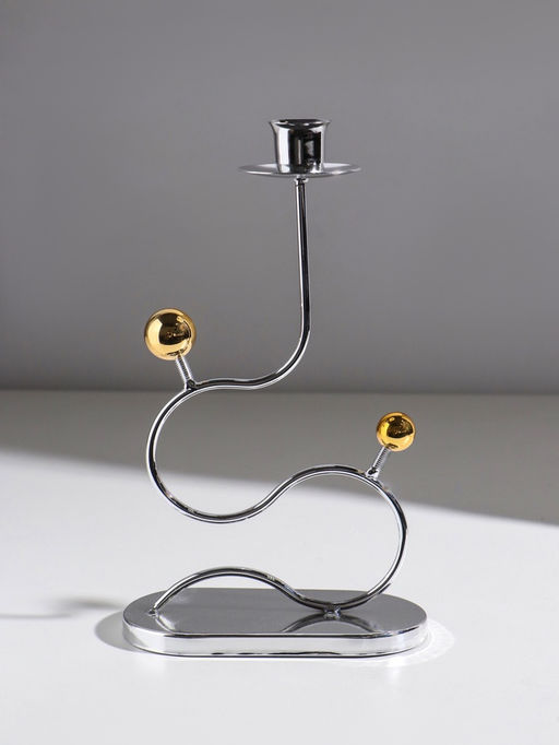 Подсвечник на 1 свечу «Линия и шарики», металл, под серебро с золотом, d=2.5 см, 14.5×7.5×26 см