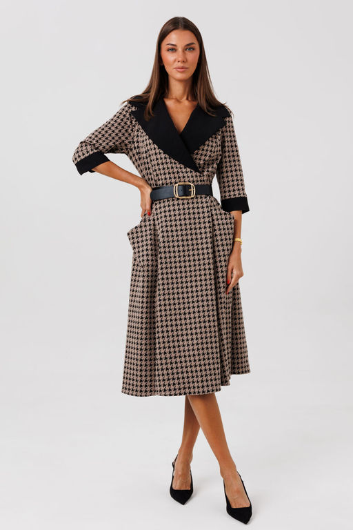 Платье Lars Style 1128 капучино черный принт