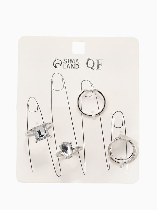 Набор колец 5 шт "Новый стиль" кристалл, размер МИКС, цвет белый в серебре