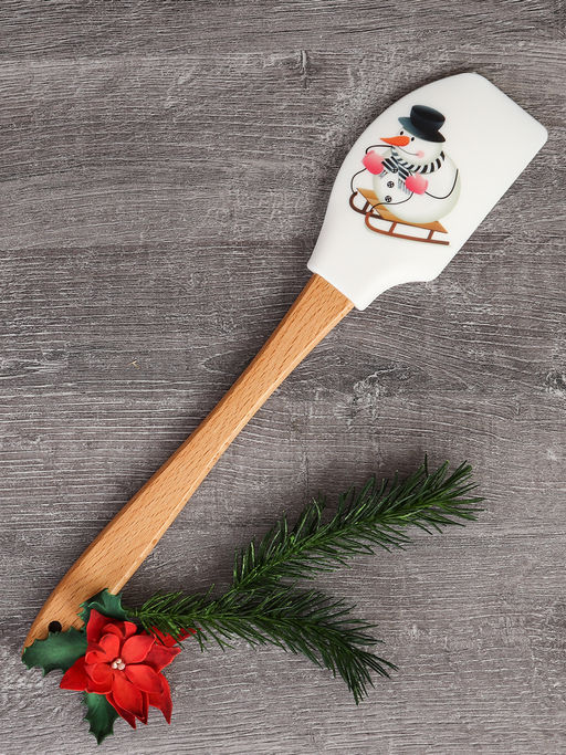 Лопатка кулинарная силиконовая 31х6,5 см с деревянной ручкой / H-211 /уп 130/ Новогодняя/ 0,071/ 0,044